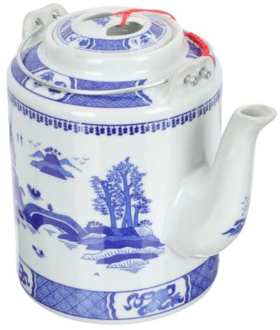 ULTECHNOVO Théière Rétro en Porcelaine Bleue et Blanche 1,5 L, Théière Chinoise Style Qinghua Anse Traditionnelle, Bouilloire Pratique pour Maison et Restaurant