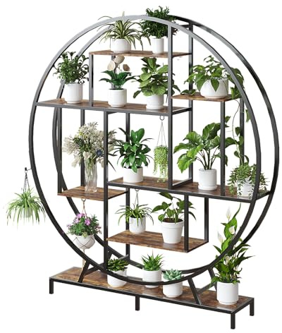Bonnlo Blumenständer Pflanzenständer, 5-Kopf Pflanzenwachstumslampe, Münzen-Design rund und niedlich, Pflanzenregal Blumenregal Eisenholz für Balkon, Wohnzimmer, Büro, 161x120x26 cm