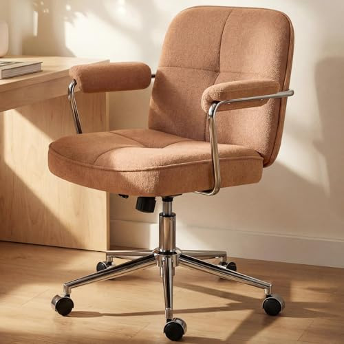 Hellove Homeoffice Stuhl Moderner, Schreibtischstuhl Bürostuhl mit gepolsterten Armlehnen und Chrom-Metallrahmen, Drehstuhl höhenverstellbar für Arbeitszimmer Schlafzimmer, Frottee Terrakotta