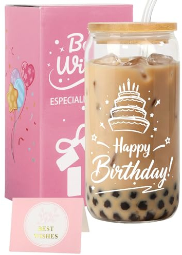 Nwvuop Happy Birthday Glass Cup Gift, Birthday Gifts for Women - 16 oz