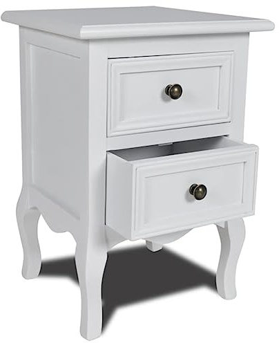 vidaXL Nightstand with 2 Drawers - White MDF, Scandinavian Bedside Table for Bedroom - 34.5 x 30 x 49 cm