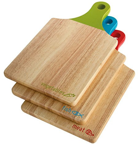 Premier Housewares Wooden Chopping Board Set Rubberwood Coloured Chopping Boards Set Cutting Boards Wood Chopping Board 1.5 x 40 x 22 cm