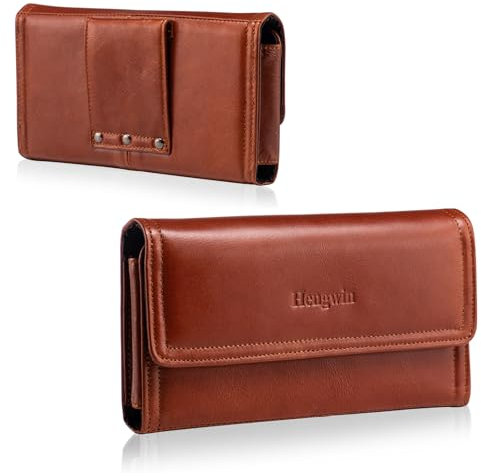 Hengwin Porta Cellulare da Uomo in Vera Pelle, Compatibile con iPhone 16 15 14 13 12 11 Pro Max/Plus, Custodia per Cellulare per Samsung Galaxy S25 S24 S23 Ultra Marsupio per Cellulare (Marrone)
