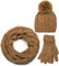 styleBREAKER Schal, Mütze und Handschuh Set, Zopfmuster Strickschal mit Bommelmütze und Handschuhe, Damen 01018208, Farbe::Cognac / Loop Schlauchschal (One Size)