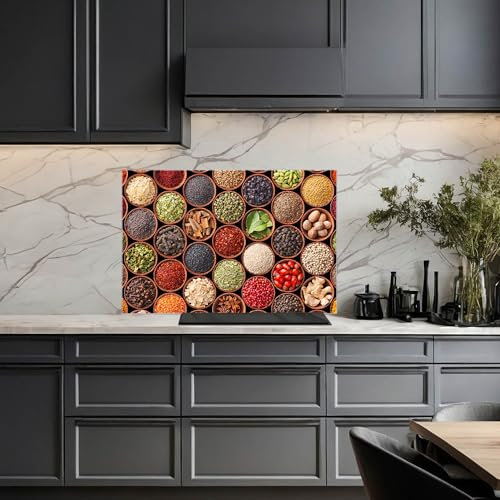 banjado Küchenrückwand Glas ohne Bohren 75x50cm – Glasrückwand Küche mit Motiv Zutaten/Spritzschutz Küchenrückwand Glas/selbstklebende Küchenrückwand Platte - magnetisch & beschreibbar