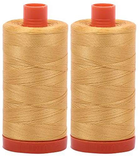 2-Pack - Aurifil 50WT - Spun Gold (2134) Solid - Mako Cotton Thread - 1422 Yards Each