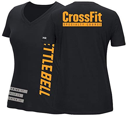 Reebok Crossfit Damen Black Her SME II Kettlebell Tri-Blend V-Neck T-Shirt A53316, Schwarz, Groß