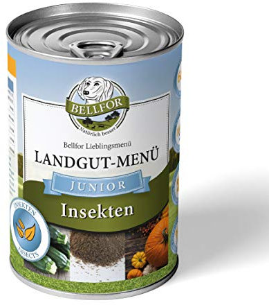 Bellfor Landgut-Menü Junior Hypoallergenes Hundefutter Nass mit Insekten für Welpen auf Basis der Schwarzen Soldatenfliegenlarve Getreidefrei Ohne Soja und Zucker 400 g