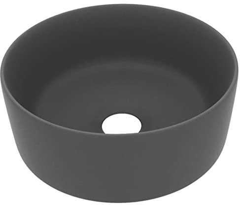 vidaXL Lavabo Rond de Luxe Vasque à Poser de Toilette Lave-mains de Salle de Bain Vestiaire Cuisine Maison Intérieur Gris Foncé Mat 40x15 cm Céramique