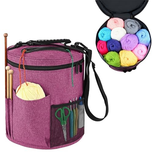 Handarbeitstasche Groß, Multifunktions-Organizer-Tasche mit großer Garnhäkelaufbewahrung und Taschen für Wolle, Stricknadeln und Häkelnadeln (Rot)