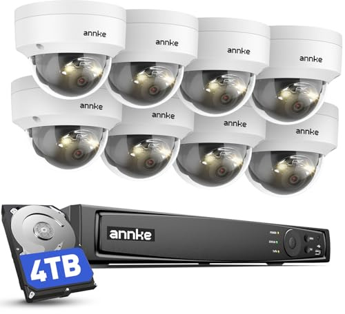 ANNKE 16CH 4K POE CCTV Camera System with AI Human Vehicle Detection, 8x 8MP Dome Security IP Cameras with Audio Recording, 100 ft Night Vision IP67 Waterproof, 4TB HDD