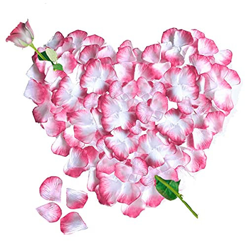 Jonami Rosenblätter, 3000 Seide Weiss Rosa Rosenblüten, Romantisch Deko, Dekoration für Romantische Atmosphäre, Heiratsantrag, Valentinstag Deko und Hochzeit