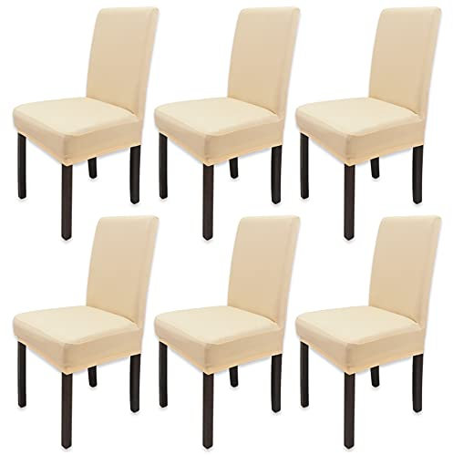 Leeyunbee 6 Pièces Housse de Chaise Moderne élastique, Amovible Lavable Extensible Housses de Chaise de Salle à Manger, Couverture de Chaise pour Décor Salle à Manger, Hôtel et Mariage (Champagne)