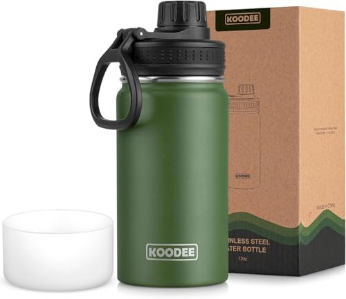 Koodee Kids Water Bottle 350ML Stainless Steel Vacuum Insulated Wide Mouth Flask with Leakproof Spout Lid Kids (Grass Green)