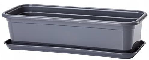 POKM Toolsmarket GmbH Balkonkasten Blumenkasten mit Untersetzer Venus 50 cm Anthrazit