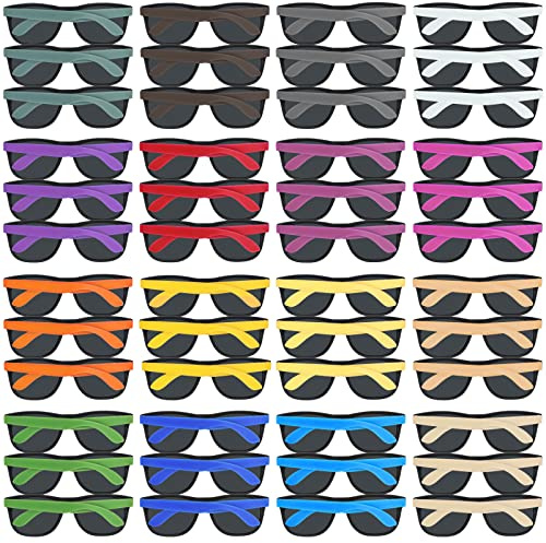 48 Pack 16 Colors Neon Party Sunglasses, 80’s Retro Style Party Favors Sun Glasses Bulk for Carnival, Summer Pool Toys, Goody Bag Stuffers, Boy and Girl Beach Party Supplies, Birthday, School Gift