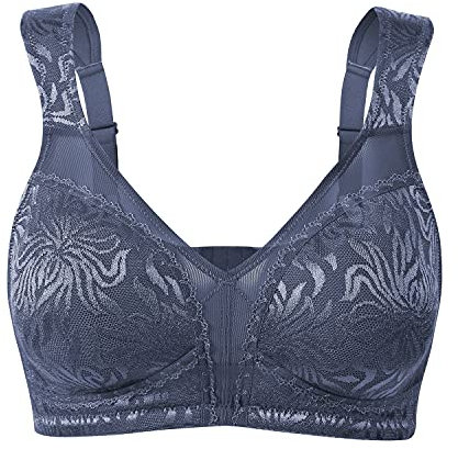WingsLove Women's Full Cup Minimizer Bra Wide Straps Non-Wired No Padding Bra Comfort Plus Size (Gray Blue 36DDD)