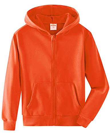 Spring&Gege Ragazzo Felpa con Cappuccio Giacca con Cerniera Basic in Cotone Tinta Unita per Bambino, Arancio, 11-12 Anni