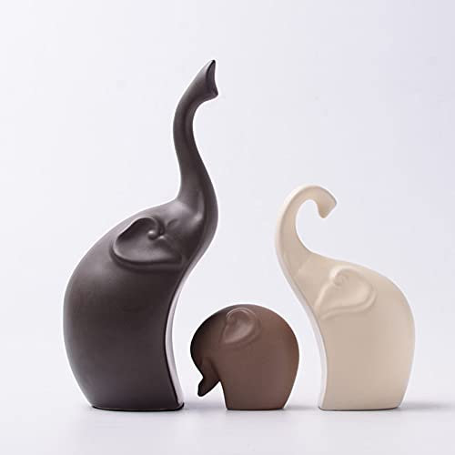 Cutfouwe Paar Keramik Elefanten Deko in Schwarz Und Weiß,Verlasst Euch Aufeinander,Porzellan Elefanten Familie Figuren Skulpturen Für Tischdeko, Wohnzimmer Oder Schlafzimmer,3Pcs