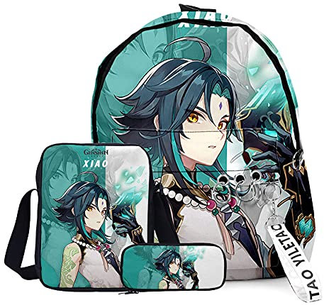 Anime Game Venti Klee Rucksack High School Student Schultasche 3-teiliges Set Rucksack Schultertasche Stifteetui für Teenager Jungen Mädchen, Typ5, 29x40x13cm