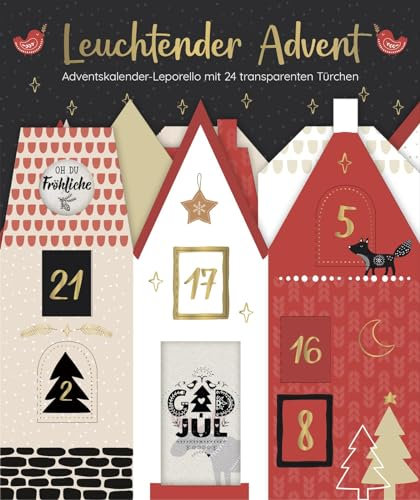 Leuchtender Advent: Edler Adventskalender-Leporello mit 24 transparenten Türchen | Zum Aufstellen in skandinavischer Optik, auch als Weihnachtsdeko geeignet