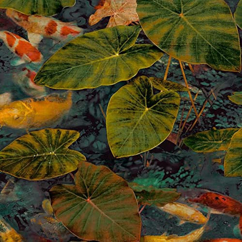 Grandeco Koi Teal Tropical Carp Pond Multi Paste The Wall Vinyl Wallpaper