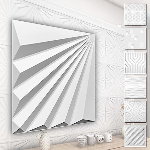 HEXIM 3D Wandpaneele, PVC Kunststoff weiß - Abstrakt Design Paneele 50x50cm Wandverkleidung (3QM HD142) Kinderzimmer Wand Qualität Dekorpaneele