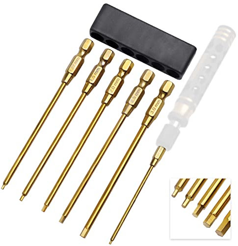 Hobbyfire Titan-Bit-Set, 1/4-Zoll-Antrieb, RC-Sechskantschrauber, 1,27 mm, 1,5 mm, 2,0 mm, 2,5 mm, 3,0 mm, kompatibel mit elektrischen Bohrern, Schlagbohrmaschinen (5er-Pack)
