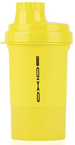 Oxide Protein Shaker 500 ml mit Sieb, Shaker mit Pulverfach 150ml, BPA frei, Eiweiss Shaker auslaufsicher, Shaker Proteinshake geschmacksneutral, Shaker, Shaker für Eiweiß- & Sportgetränke, Gelb