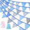 Vicloon Wimpel Girlande, 12M Bunting Wimpelkette Blau mit 42 Stück Retro Wimpeln, 17 Bunte Luftballons, Stoff Stoffgirlande für Hochzeits Geburtstag Party Gartendekoration