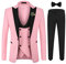 YOUTHUP Herren Anzug Slim Fit 3 Teiliger Herrenanzug Modern Smoking mit Fliege und Broschen für Hochzeit Abschlussball, Rosa, XXL