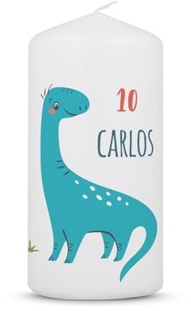GRAVURZEILE Bedruckte Kleine Kerze - Langhals Dinos Geburtstag - Geburtstagskerze Personalisiert mit Name & Alter - brilliant bedruckte Kerze zum Geburtstag - Geschenk für Mädchen & Jungen