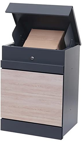 Paketkasten HWC-K41, Paketbox Paketfach Paketstation Briefkasten, Metall - verzinkt anthrazit-Holzoptik