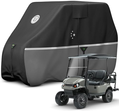 LI LIBZAKI 2+2/4 Passenger Golf Cart Cover Fits EZGO, Club Car, Yamaha, 420D Waterproof Windproof Sunproof Outdoor All-Weather Full Cover -Black/Gray-L