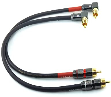 WJSTN-055 90 Degree Right Angle RCA Subwoofer Cable Audio Cable RCA Male to Male Audio Video Cord for Subwoofer, HDTV, Amplifiers,Home Theater,Hi-Fi Systems,Subwoofe 2 Pack (6in)