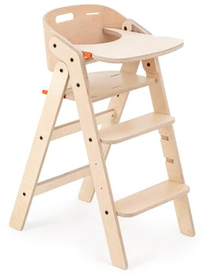 Mamatoyz MyChair Wood Montessori Evolutionärer Hochstuhl für Kinder aus Naturholz für die Mahlzeiten, abnehmbares Tablett, 3 Stufen, höhenverstellbar in 5 Punkten, faltbar