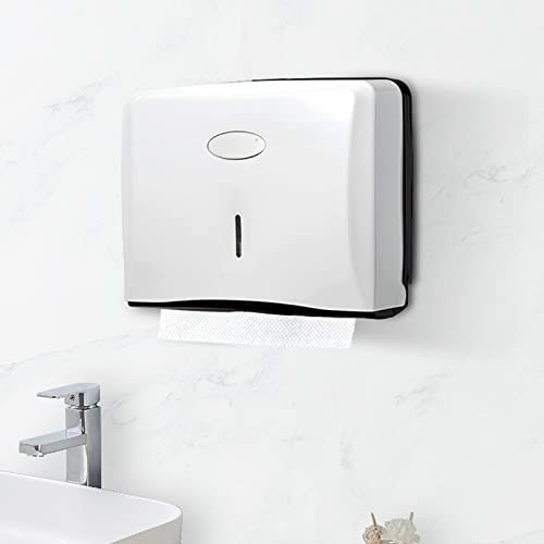 Papierhandtuchspender, Papierhandtücher Spender Ohne Bohren Handtuchspender Wandmontierter Tissue Boxspender, Papiertuchspender kompatibel V-Falz C-Falz, AbschließBar Bis 200 Blatt, Weiß