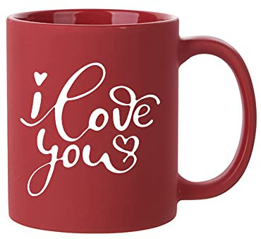I Love You Gift, Mug Present Wife, Girlfriend, Husband, Boyfriend, Valentines Day, for her, him, Birthday, Coffee Tea 11oz Full Coloured Frosted Ceramic Mug. (Red)