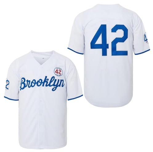 Madjus Herren Black Legend 42 Button Down Jersey 90er Hip Hop Baseball Jersey Stitched, Weiss/opulenter Garten, L