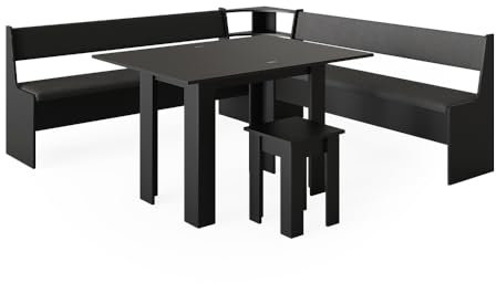 Vicco Eckbankgruppe Roman, Küchentisch, Schwarz, 210 x 210 cm mit Tisch