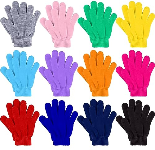 Glooarm 12 Pairs Kids Gloves Winter Toddler Full Fingers Knit Children Stretchy Warm Gloves Bulk for Boys Girls