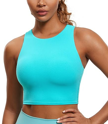 CRZ YOGA Damen Butterluxe Racerback Sport BH Gepolstert Ohne Bügel Crop Tops Longline Yoga Tank Top Fitness Sports Bra (Neon) Spektralblau 40
