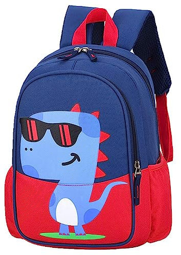 EHOTER Cartoon Dinosaurier Wasserdichter Kinderrucksack Stoßfester Schwammschultergurt Ultraleichter Rucksack Doppelreißverschluss Kindergarten Schulrucksack für Kinder (Rot)