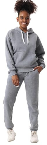 2 Stück Outfits Damen Trainingsanzug Sets Sweatsuit Langarm Hoodie und Sweathose Jogging Zip Up Jogger Yoga Workout Anzug, A205-lt.grey, X-Large