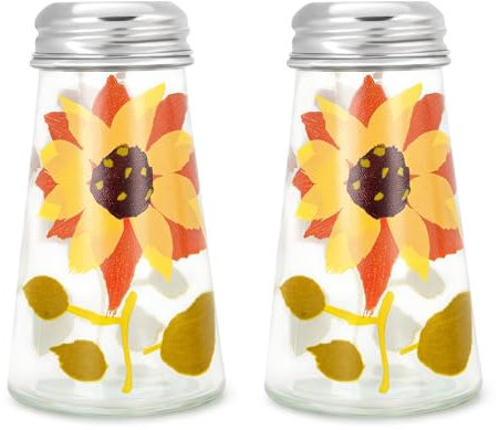 GERUSEA Baked Flower Hand Painted Tapered Salt and Pepper Shaker Set, Sunflowers, Yellow, 2pcs