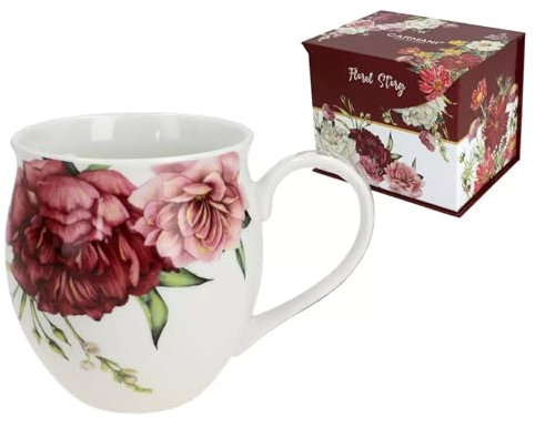 CARMANI - Grande tasse en forme de tonneau pour thé, café, chocolat chaud dans une boîte cadeau, décorée de fleurs de jardin 450 ml