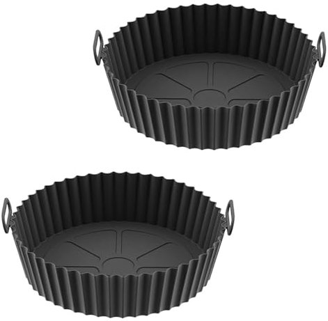 LIDOUK Air Fryer Silicone Pot, 2 Pack Reusable Silicone Air Fryer Liners, Air Fryer Accessories(Black)