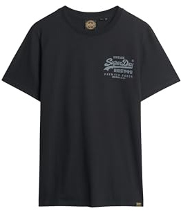 Superdry Herren Heritage T-Shirt mit Vintage-Logo auf der Brust Nero Schwarz Meliert XXXL
