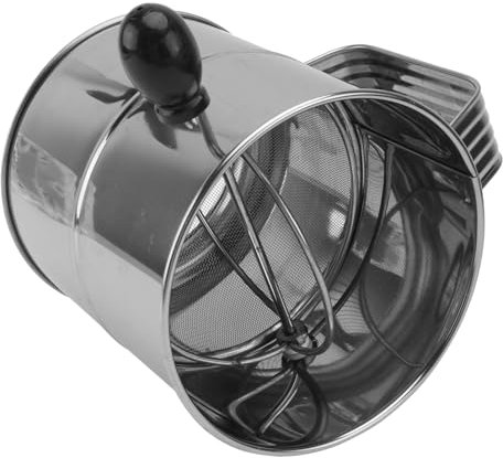 OUNONA 1pc Stainless Steel Flour Sieve Flour Sifter Hand- Crank Sugar Flour Hand Held Sifter Flour Strainer Hand Crank Sieve Baking Sieve Filter Baking Mesh Flour Sifter Portable Cake
