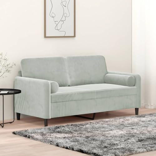 Gecheer 2 Sitzer Sofa Couch Gästesofa Schlafsofa Sofabett Bettsofa für Wohnzimmer/Wohnung/Büro mit Zierkissen Hellgrau 140 cm Samt